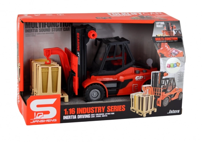 Rode vorkheftruck 1:16 met beweegbare vorken, geluiden en lichten