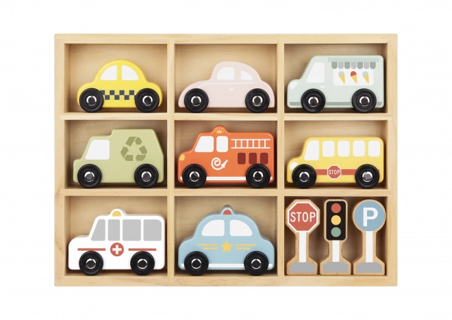 Wooden Vehicle and Road Sign Set for Kids