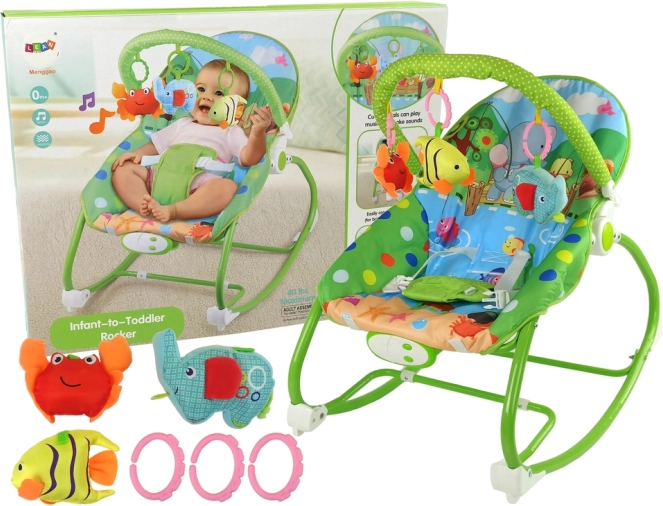 Baby-Schaukelwippe und Sessel 2-in-1 mit Geräuschen und Vibrationen – grün