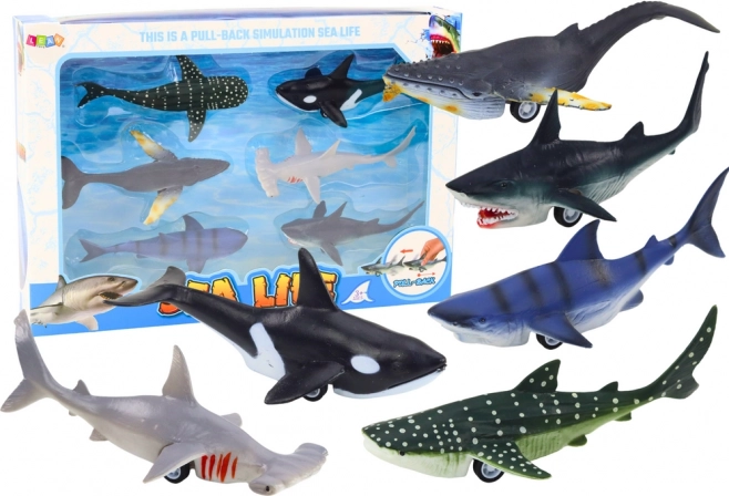 Vehicle Figures Sea Animals Friction Drive Frigate Shark Orca 6 pcs