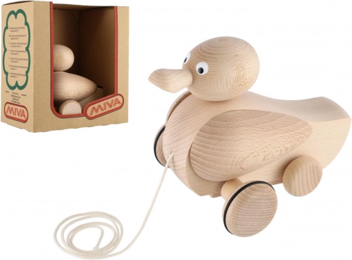 Pull-along Wooden Duck from Natural Wood 17 cm