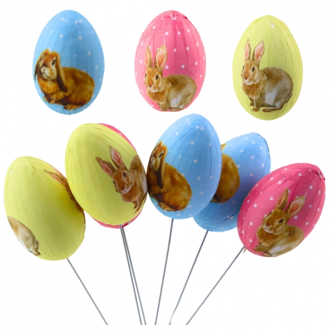 Ostereier auf Stäbchen mit bunten Hasen 6 Stk.