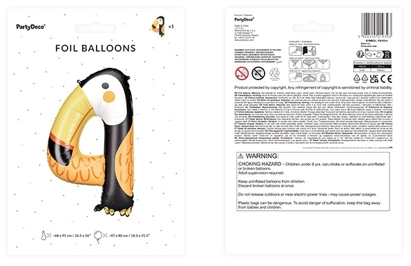 Folieballon nummer 4 - Toekan 68 x 91 cm