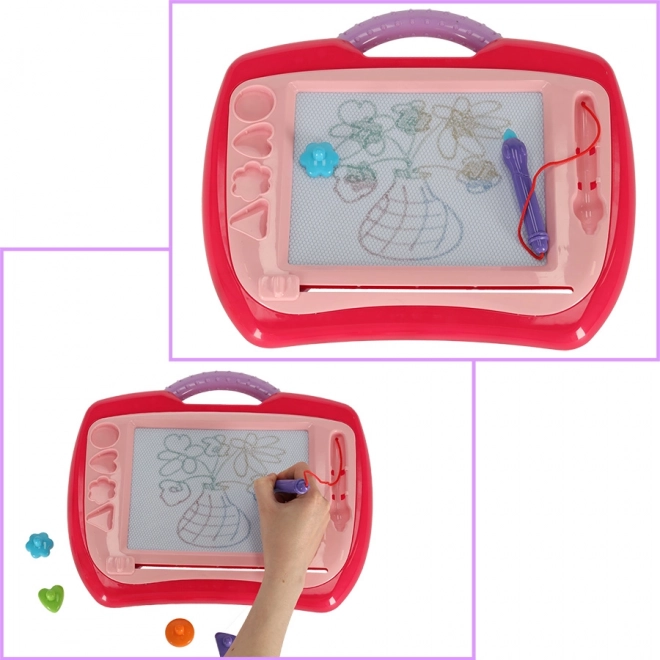 Magnetische Zeichentafel für Kinder mit Stempeln rosa XL