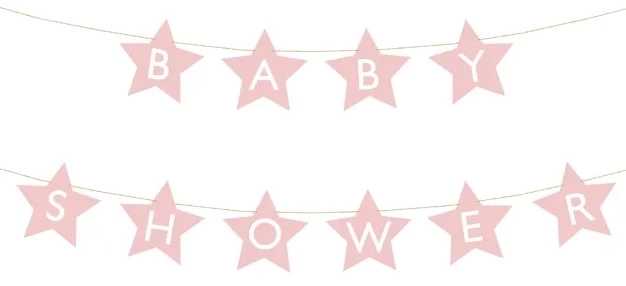 Banner voor babyshower sterren licht 290cm x 16,5cm – Lichtroze