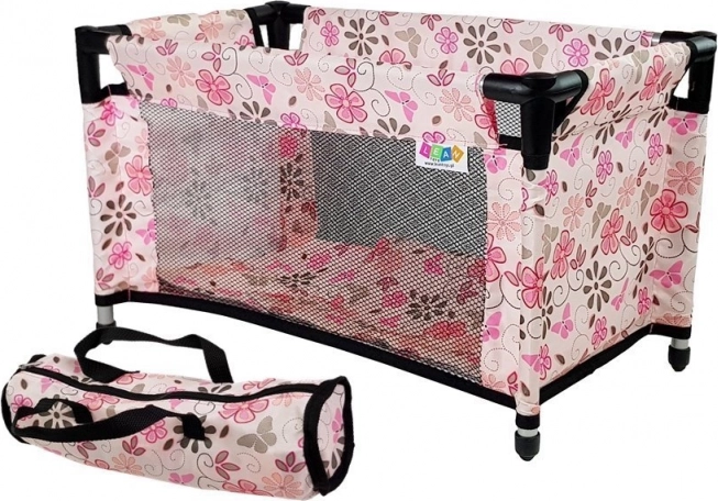 Puppenbett Alice rosa mit Blumen