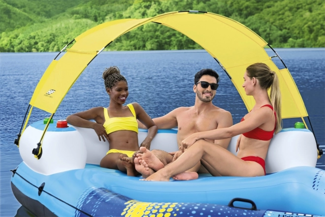 Schwimminsel für 4 Personen mit Sonnendach und Netzboden