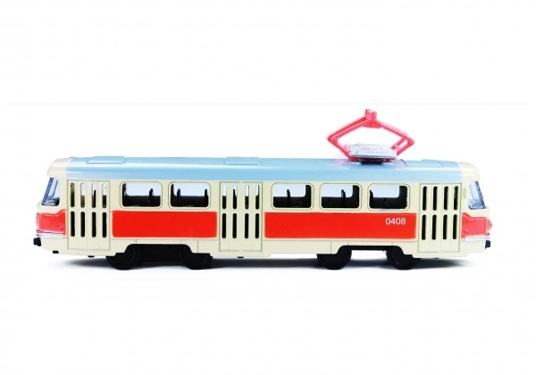 Tram Tatra T3 Tsjechisch metalen 16cm retro met terugloop in doosje 20x8x6cm CZ ontwerp