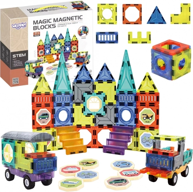 Woopie magnetische 3D bouwset – kasteel en voertuigen, 71 stuks