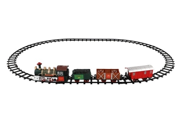 Trein + 3 wagons met rails 8 stuks op batterijen met geluid en licht in doos 41x28x6cm