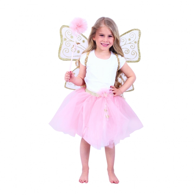 Kinderkostüm eines Märchens mit rosa Tutu und Flügeln