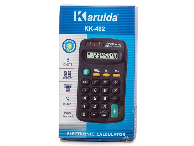 Pocket calculator with 8-digit display and dual power