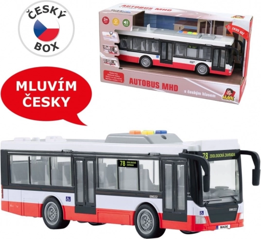 Friction-powered bus with Czech announcements and lights