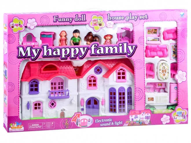 Opvouwbaar familiehuis met meubels en poppen