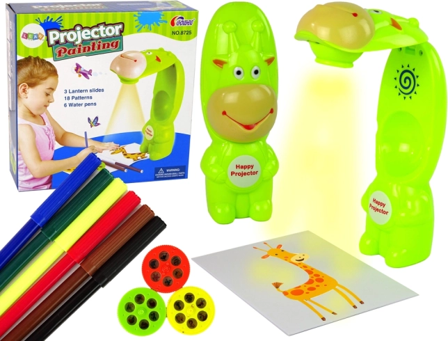 Kinder-Zeichenprojektor mit Schablonen und Filzstiften – grün