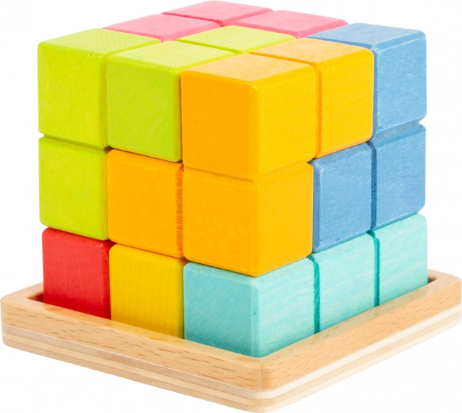 Casse-tête 3D en bois – cube coloré avec socle