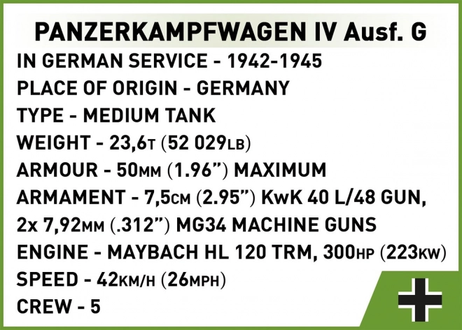 COBI 3127 Tweede Wereldoorlog Duitse tank Panzerkampfwagen IV Ausf. G 1:35
