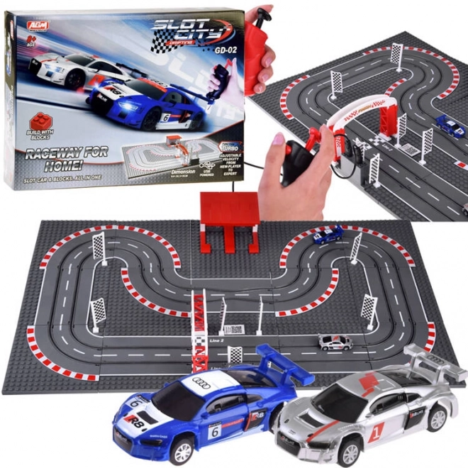 Racebaan met bouwauto's op afstandsbediening