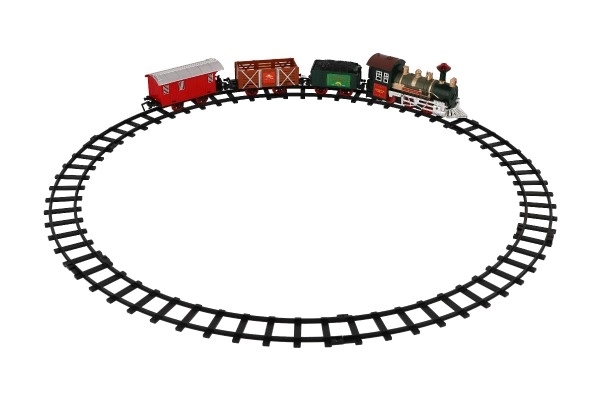 Trein + 3 wagons met rails 8 stuks op batterijen met geluid en licht in doos 41x28x6cm