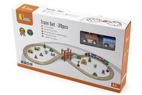 Circuit de train en bois 39 pcs