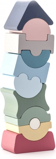 Cubika pastel balancing tower – wooden puzzle, 11 pieces