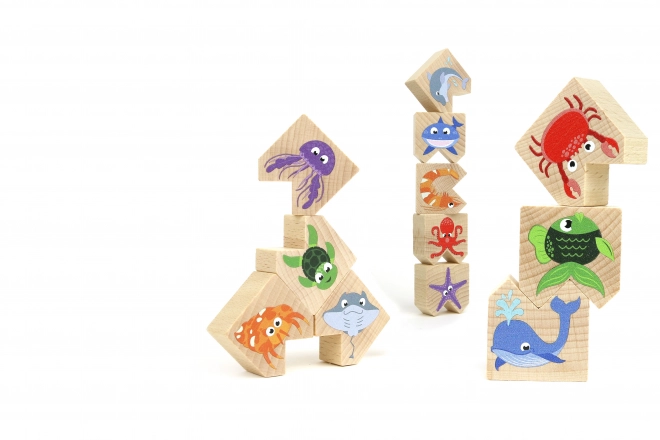 Houten evenwichtsspel met zeedieren