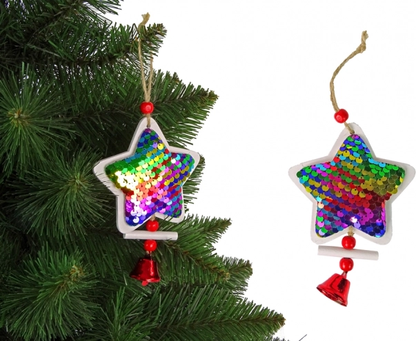 Kerstster met pailletten en belletje – boomversiering