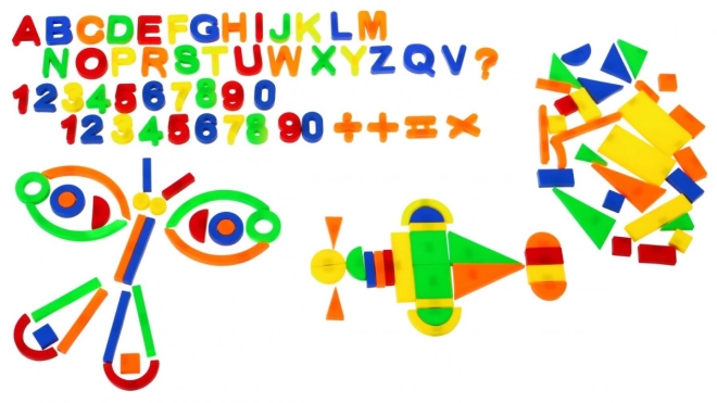 Set gekleurde magneten Nummers, Letters en Vormen - 128 stukken