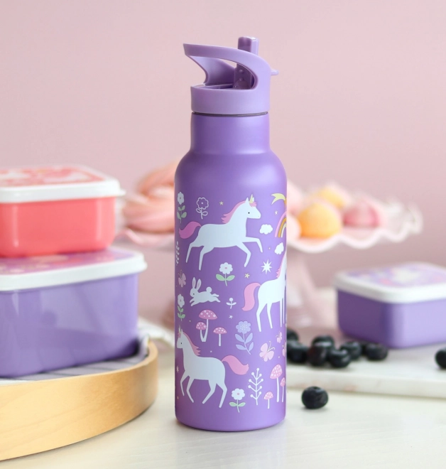 A Little Lovely Company Stainless steel drinking bottle 500 ml – Unicorns and rainbows