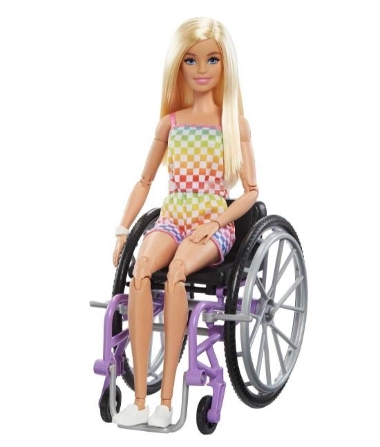 Barbie Model op Rolstoel in geruit Overalls HJT13