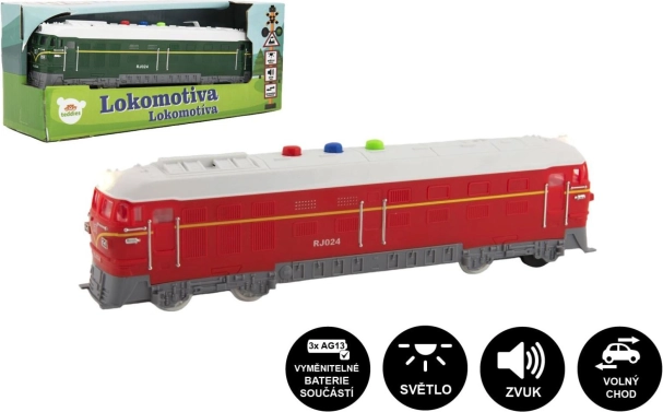 Kunststoff-Lokomotive 23 cm mit Batterien, mit Geräuschen und Licht