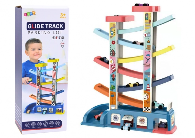 Bunte Rutschbahn für Spielzeugautos – 6 Autos