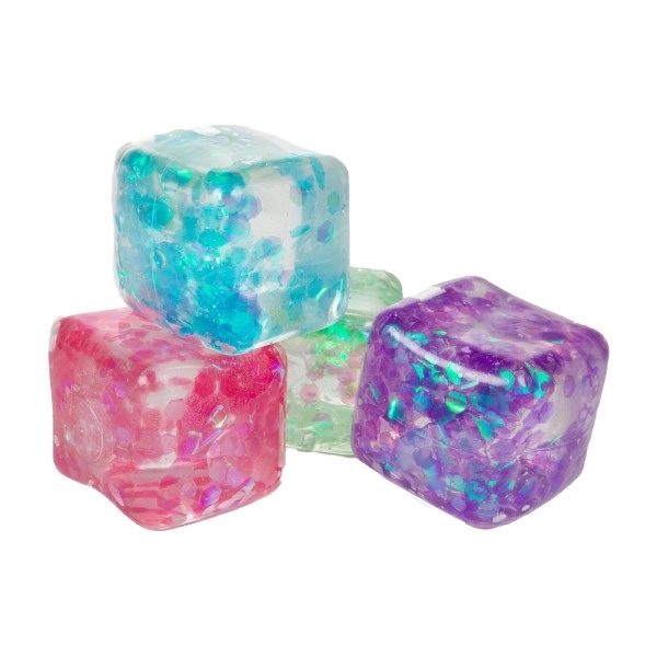 Cube anti-stress en slime à presser 6x6 cm, 4 couleurs, en sachet, 12 pièces en boîte