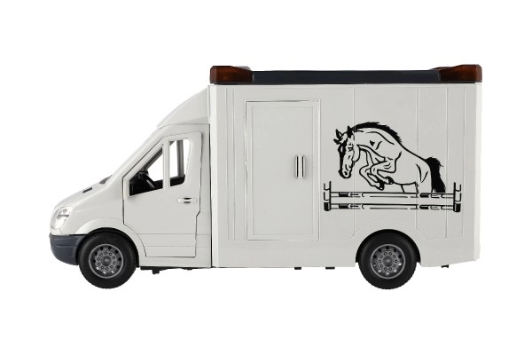 Auto transporteur dieren plastic 28cm met paarden op vliegwiel met licht met geluid grijs in doos 39x18cm