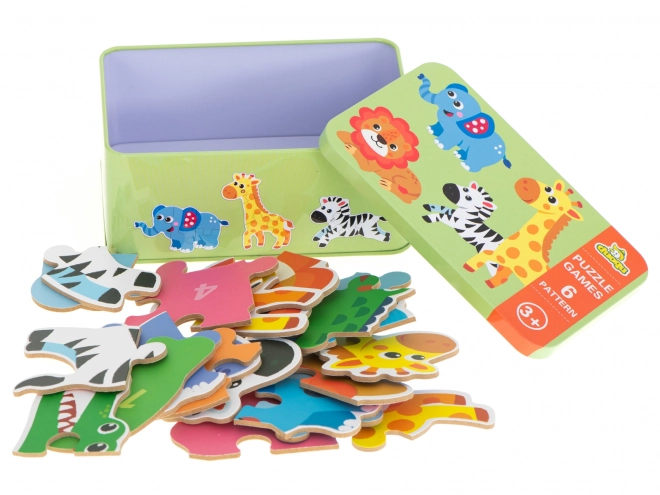 Puzzel in blikken doos Safari dieren - 25 stukjes