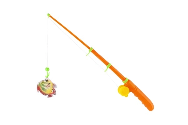 Speelgoed vissen/magneet hengel plastic 5st + hengel plastic 39cm 2 kleuren op kaart