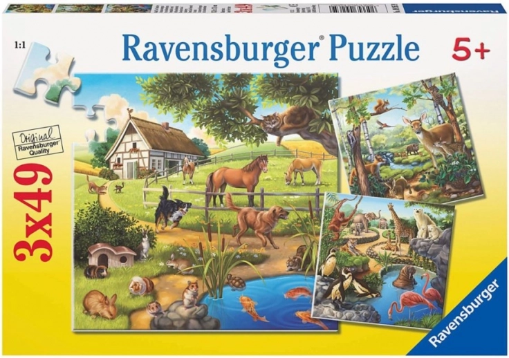 RAVENSBURGER Puzzle animals in the forest, at the zoo and on the farm 3×49 pieces
