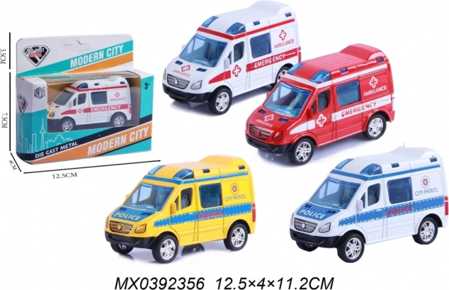 Metalen model van politieauto en ambulance met pull-back aandrijving