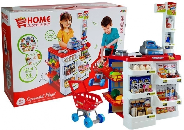 Marché de jouets avec chariot Caisse enregistreuse fiscale Scanner Courses alimentaires
