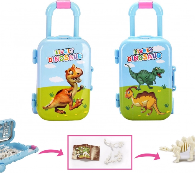 Dinosaurusskelet in een koffertje