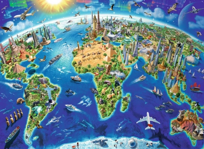 Puzzel Wereldkaart met Monumenten XXL 200 Stukken