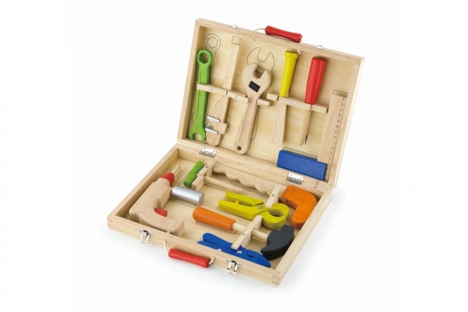 Houten gereedschap in koffertje