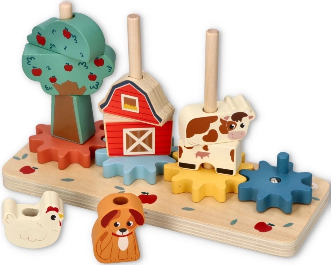 Holzpuzzle mit Zahnrädern - Verrückter Bauernhof