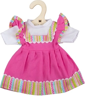 Roze jurk met gestreepte bies voor pop van 34 cm