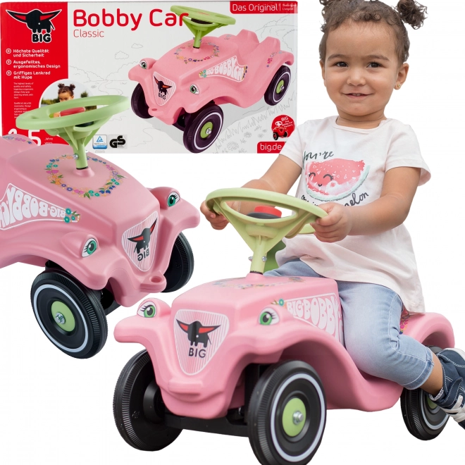 Loopauto BIG BOBBY CAR CLASSIC roze met bloemetjes