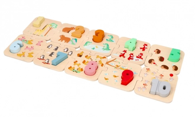 Houten puzzel met dieren - leren tellen