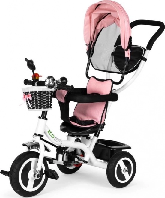 ECOTOYS Tricycle avec toit et barre de guidage rose