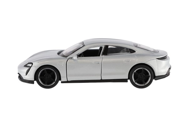 Auto Welly Porsche Taycan Turbo S metaal/plastic 12cm 4 kleuren op terugtrek mechanisme 12 stuks in doos
