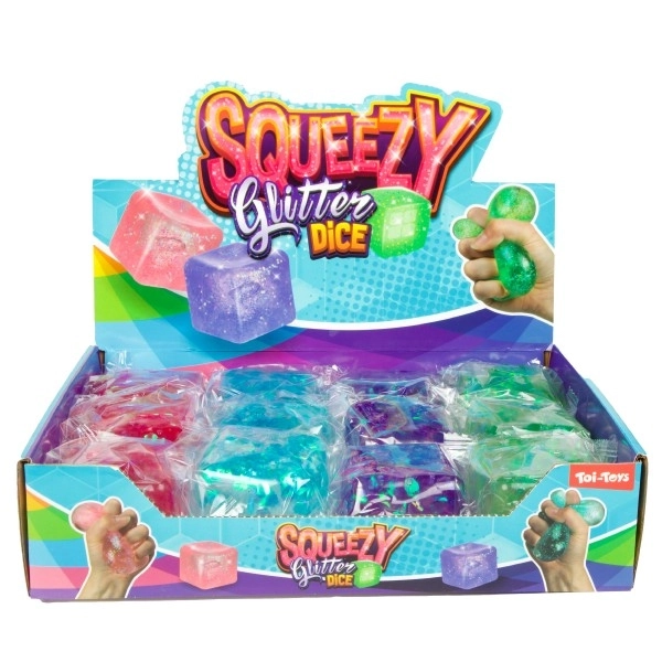 Cube anti-stress en slime à presser 6x6 cm, 4 couleurs, en sachet, 12 pièces en boîte