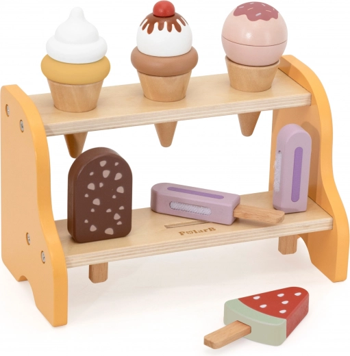 Présentoir en bois à deux niveaux pour une exposition claire